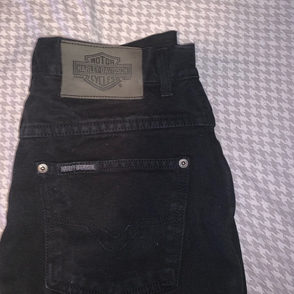 VINTAGE Black Harley Davidson Jean Shorts
